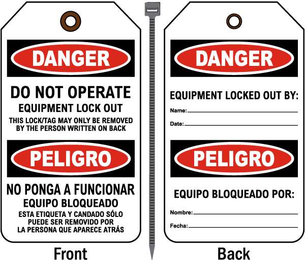 Bilingual Do Not Operate Equipment Lock Out Tag