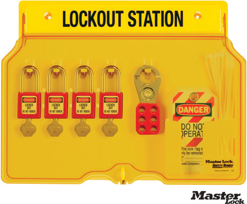 Wall-Mount Filled Lockout Station with 4 Padlocks