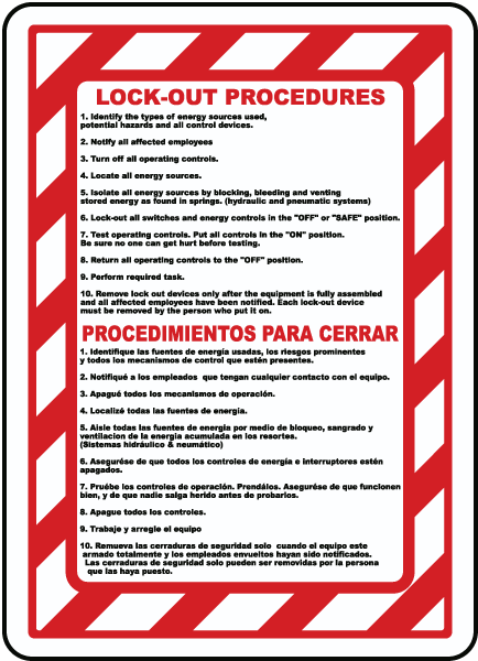 Bilingual Lock Out Procedures Sign