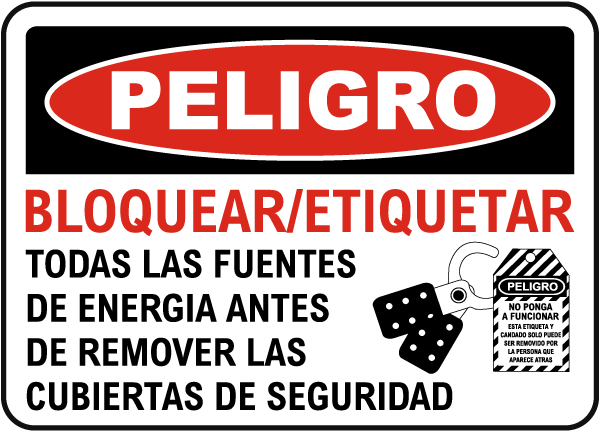 Spanish Danger Lock-Out Tag-Out Power Sources Sign