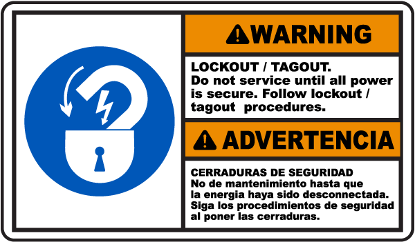 Bilingual Warning Lockout Tagout Sign