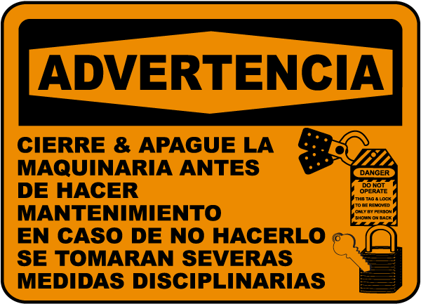 Spanish Warning Lock-Out All Machinery Label