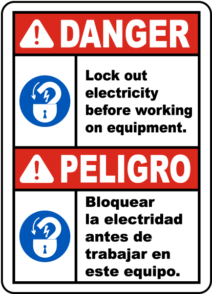 Bilingual Lock Out Electricity Before Working Sign