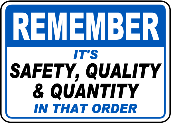 Remember Safety Quality Quantity Sign