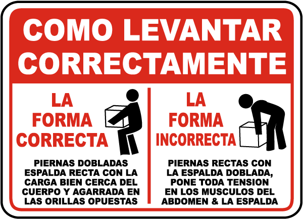 Spanish How To Lift Correctly Sign
