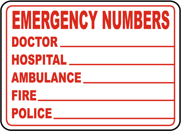 Emergency Phone Numbers Label