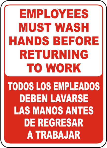Bilingual Employees Must Wash Hands Sign