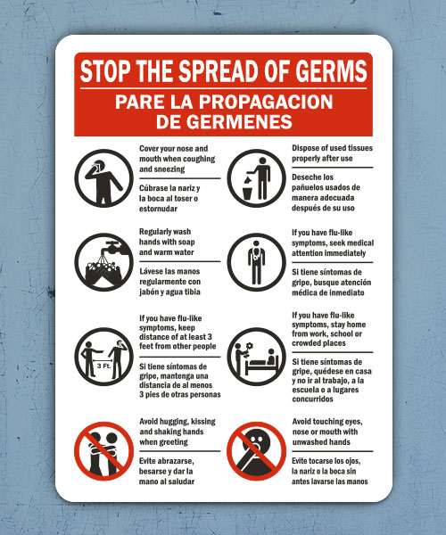 Bilingual Stop The Spread of Germs Sticker