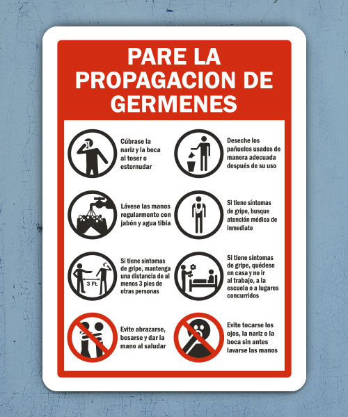 Spanish Stop The Spread of Germs Sign
