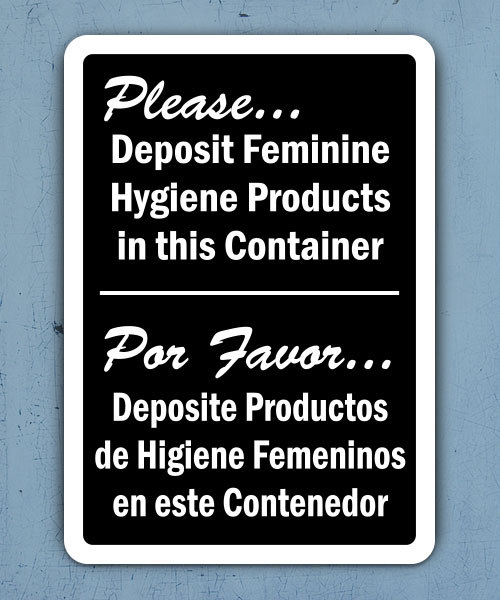 Bilingual Feminine Hygiene Products In Container Sign