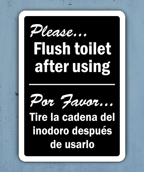 Bilingual Please Flush Toilet Sign
