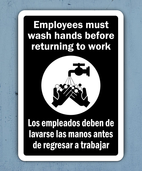 Bilingual Employees Wash Hands Sign