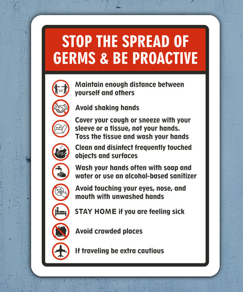 Stop The Spread of Germs & Be Proactive Sign