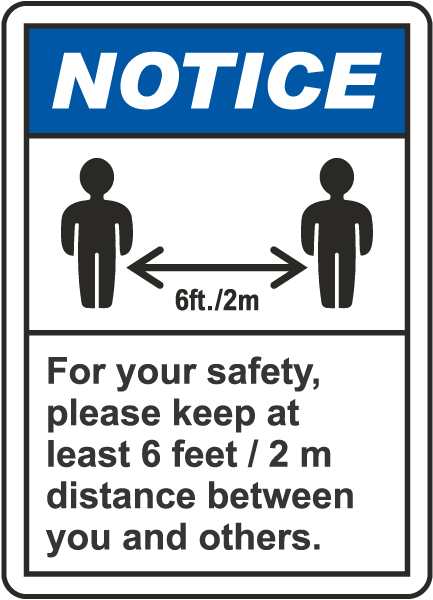 MAINTAIN A DISTANCE OF 6 FEET FROM OTHERBilingual Adhesive Vinyl Sign Decal 