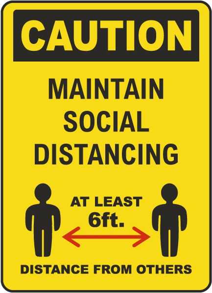 MAINTAIN A DISTANCE OF 6 FT FROM EACH OTHERBilingual Adhesive Vinyl Sign Deca 