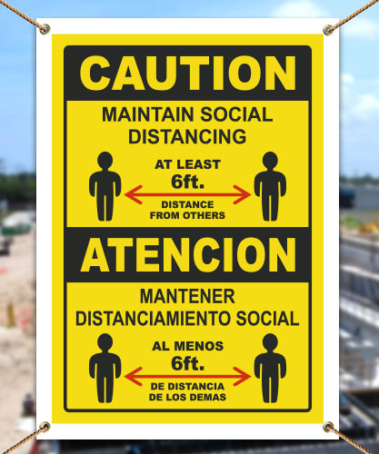Bilingual Maintain Social Distancing At Least 6 Ft Banner