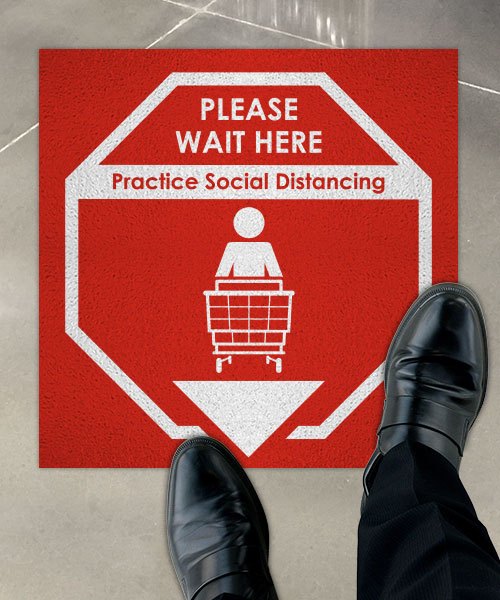 Please Wait Here Floor Sign