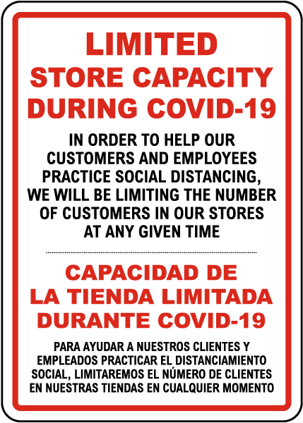 Bilingual Limited Store Capacity During COVID-19 Sign