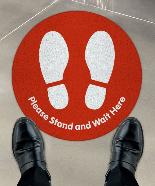 Please Stand and Wait Here Red Floor Sign