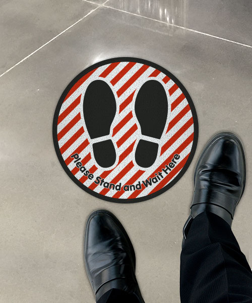 Please Stand and Wait Here Striped Floor Sign 