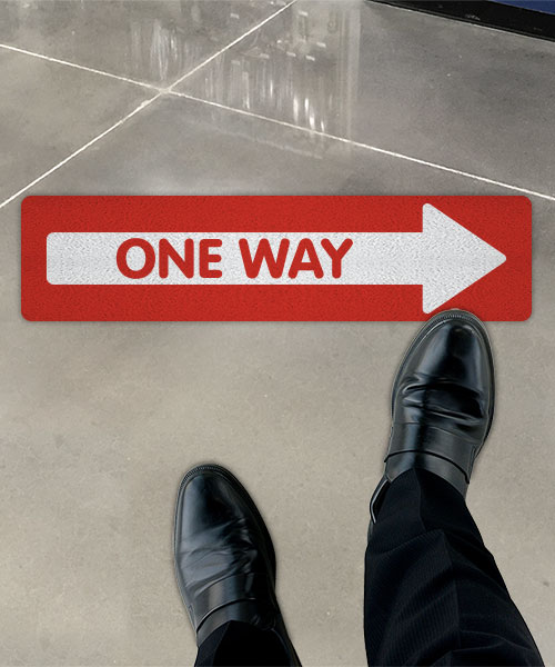 Red One Way Right Directional Floor Sign