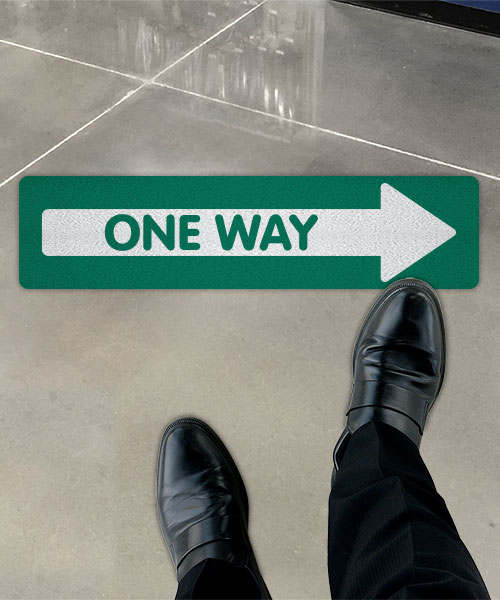 Green One Way Right Directional Floor Sign