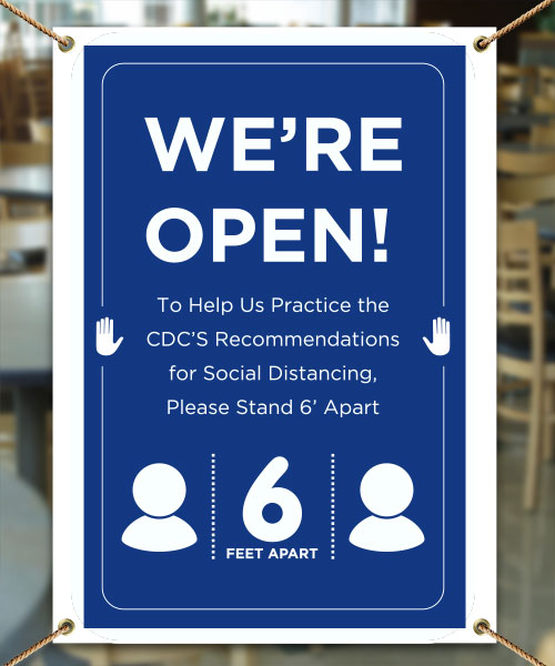 We Are Open, Please Stand 6 Feet Apart Banner