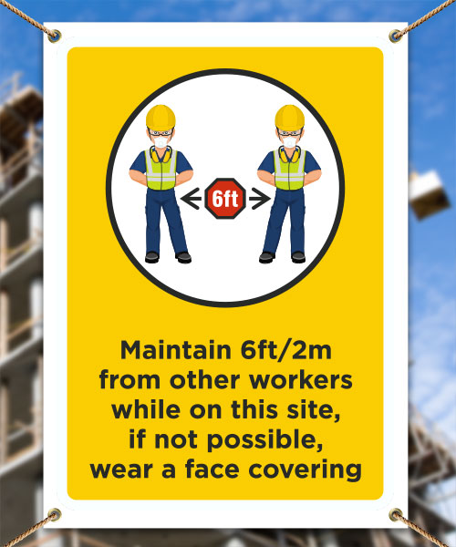 Workers Maintain 6ft Banner
