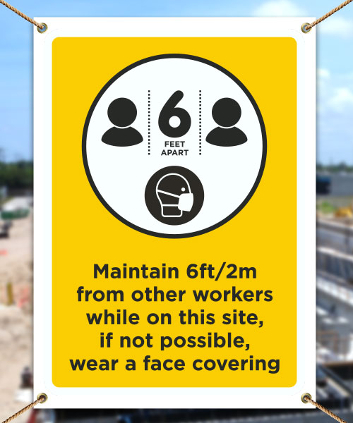 Workers Maintain 6ft Banner