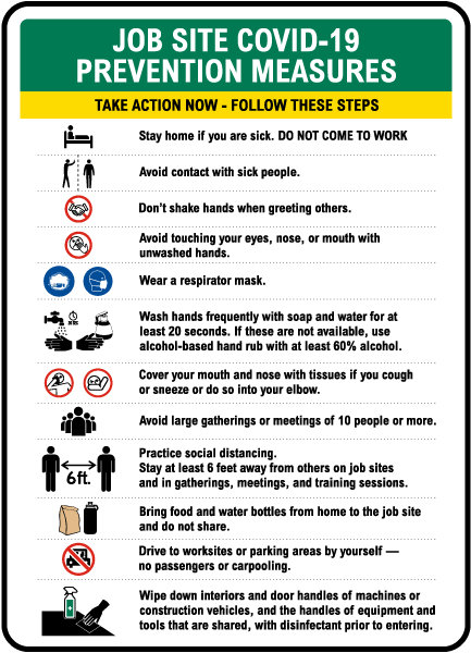 Job Site COVID-19 Prevention Measures Sign