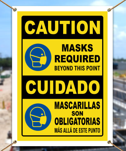 Bilingual Caution Masks Required Beyond This Point Banner