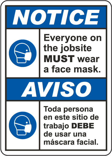 Bilingual Notice Wear A Face Mask Sign