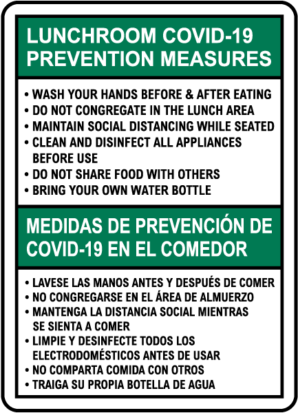 Bilingual Lunchroom COVID-19 Prevention Measures Sign