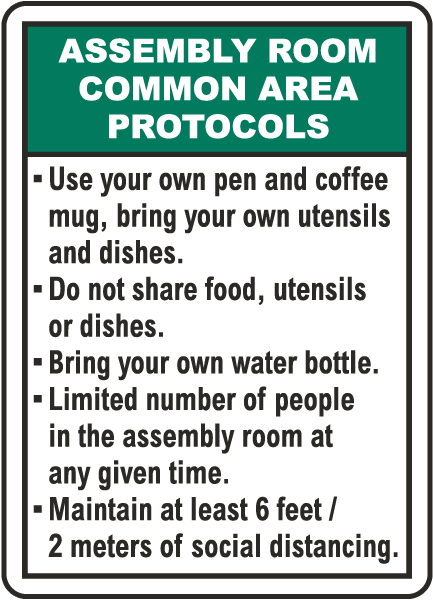 Assembly Room Common Area Protocols Sign