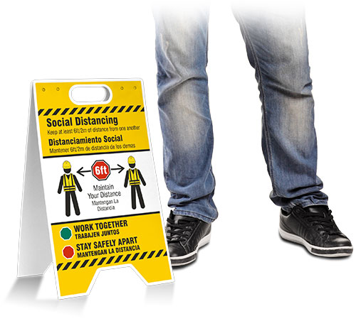 Bilingual Social Distancing Construction Floor Stand