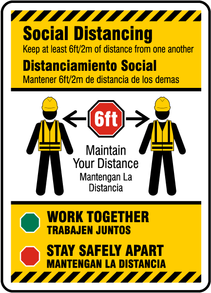 Bilingual Social Distancing Construction Sign