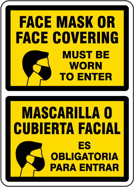 Coverings Must be Worn Signs Face Masks 