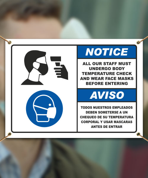 Bilingual Notice Staff Temperature Check Banner