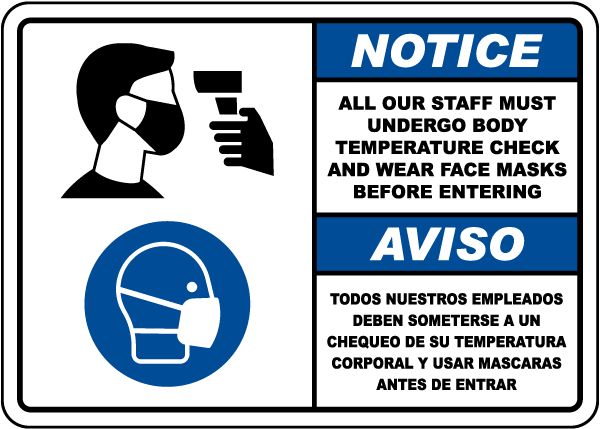 Bilingual Notice Staff Temperature Check Sign