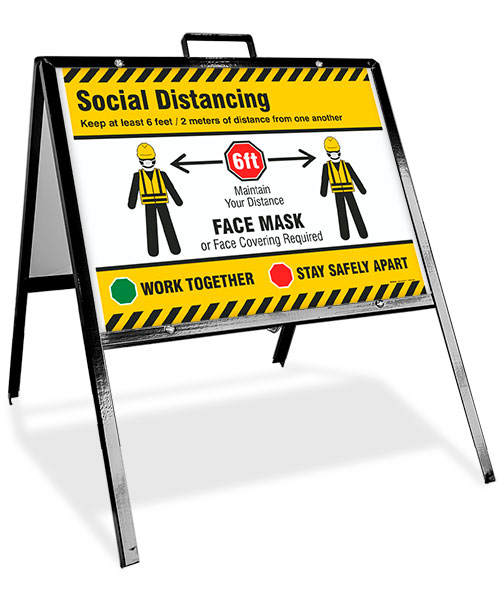 Social Distancing, Face Mask Required A-Frame Sign