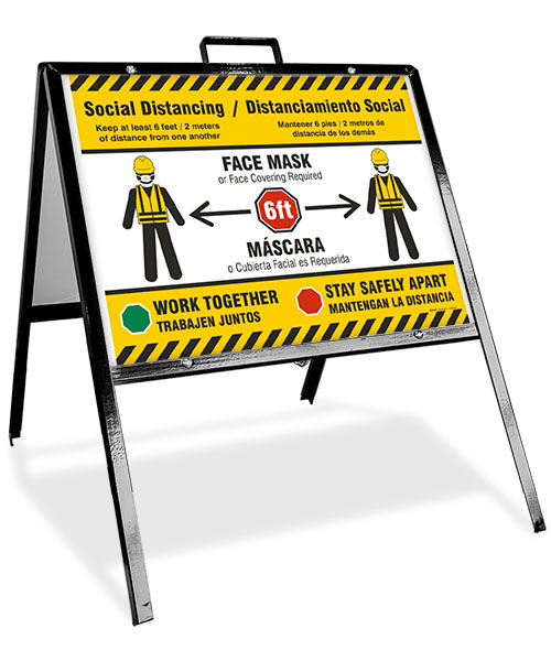 Bilingual Social Distancing, Face Mask Required Sandwich Board Sign