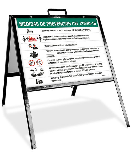 Spanish COVID-19 Prevention Measures Sidewalk Sign