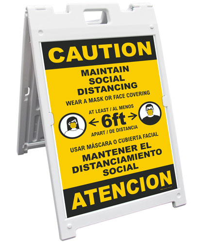Bilingual Caution Maintain Social Distancing Sandwich Board Sign