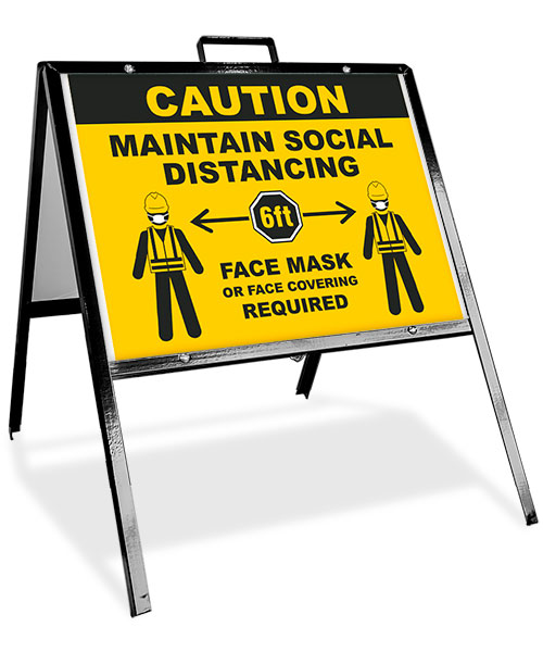 Caution Maintain Social Distancing Sandwich Board Sign