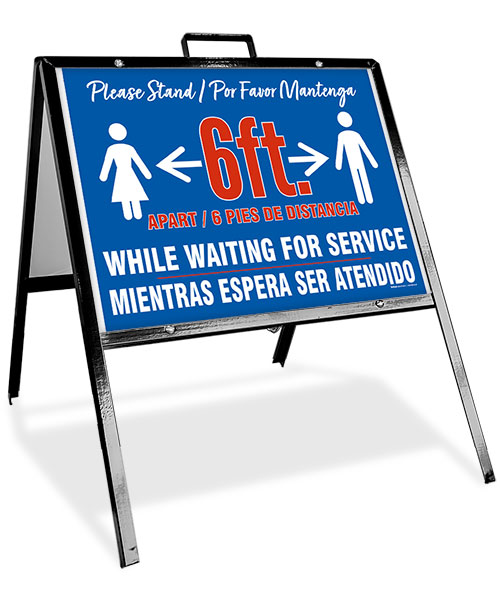 Bilingual Please Stand 6 FT Apart While Waiting Sandwich Board Sign