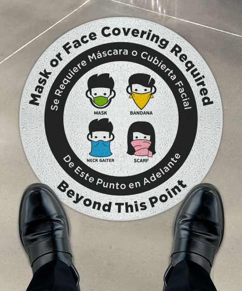 Bilingual Mask or Face Covering Required Floor Sign