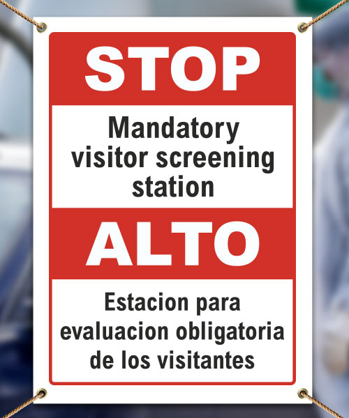 Bilingual Stop Mandatory Screening Banner