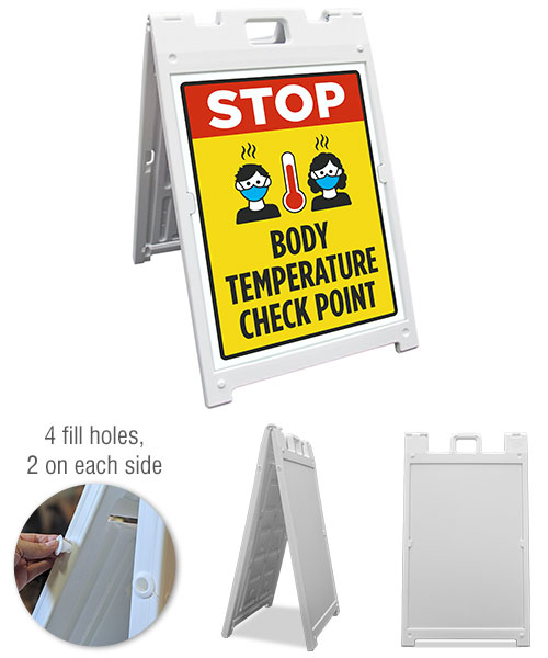 Stop Body Temperature Check Point Sandwich Board Sign