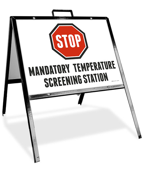 Stop Mandatory Temperature Screening Station Sandwich Board Sign