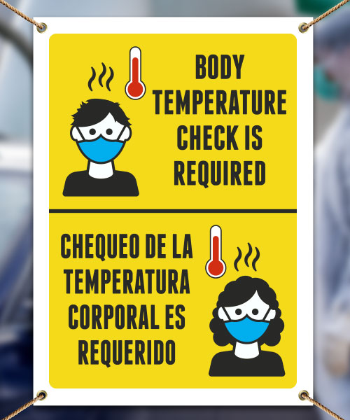 Bilingual Body Temperature Check Required Banner